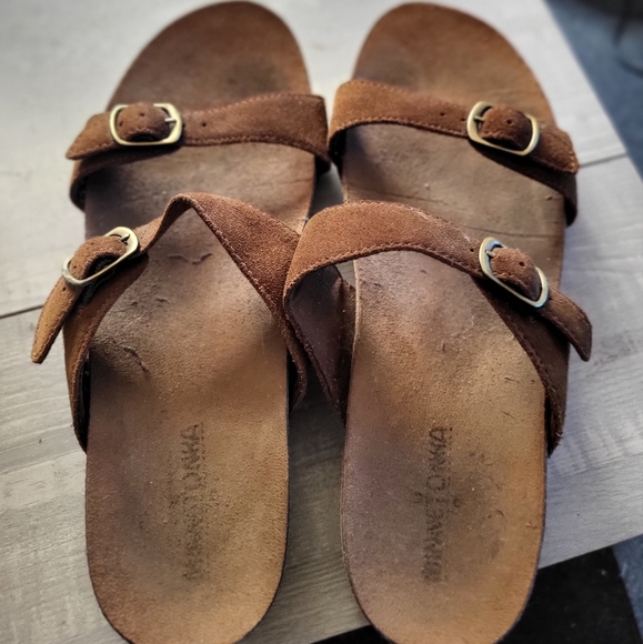 Minnetonka Shoes - Minnetonka Brown Leather Suede Gypsy Double Strap Arizona Slide Sandal